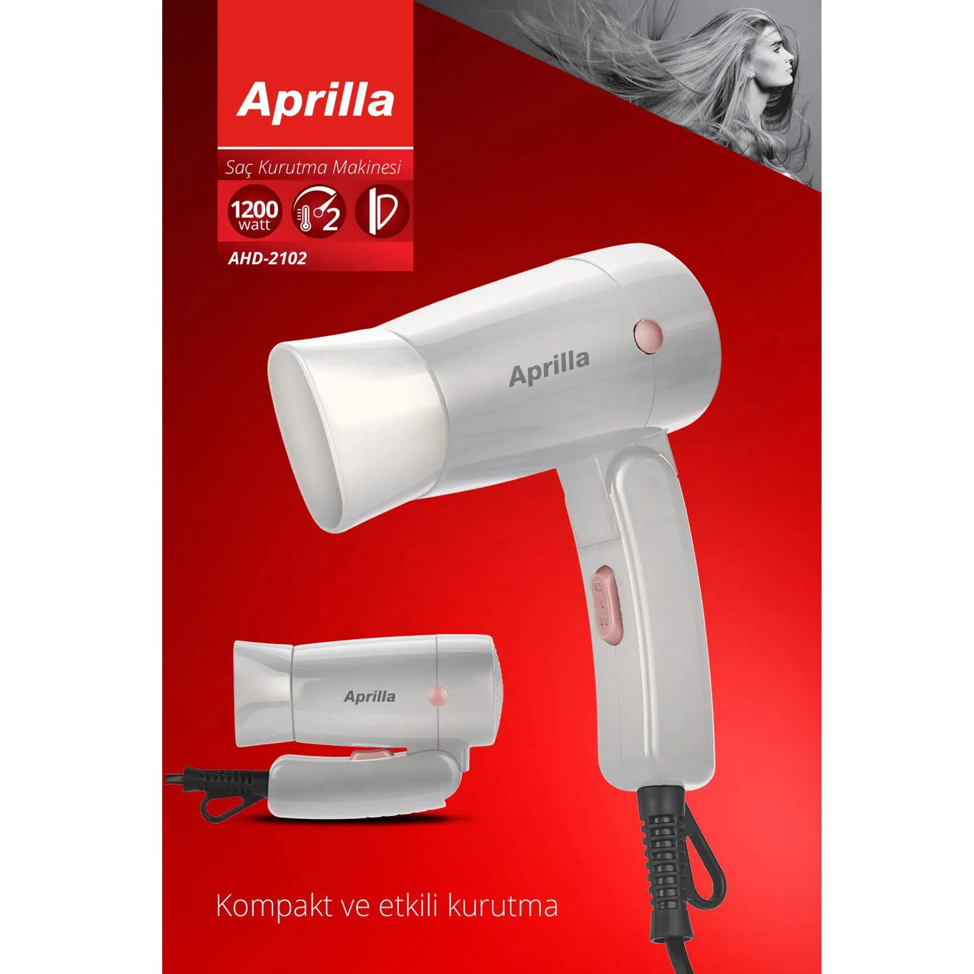 Aprilla AHD-2102 Katlanabilir Saç Kurutma Makinesi 1200W Beyaz