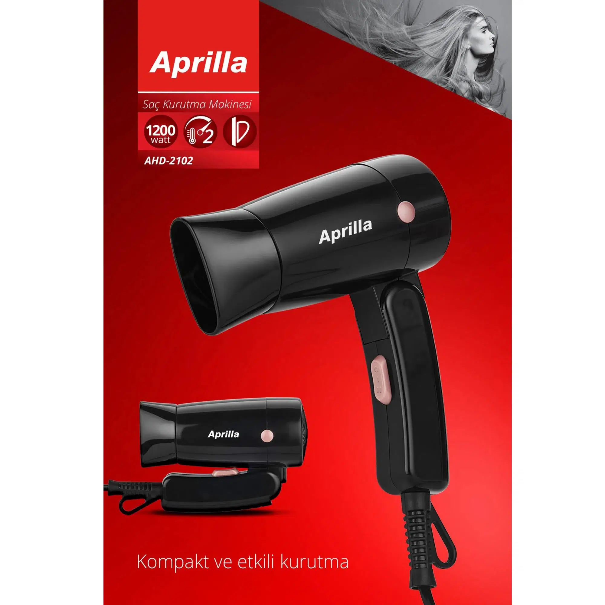 Aprilla AHD-2102 Katlanabilir Saç Kurutma Makinesi 1200W Siyah