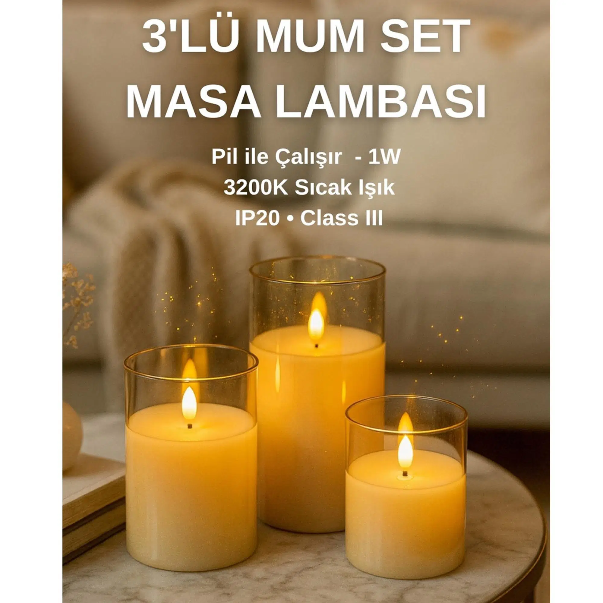 Cata CT-8433 Prag 3lü Mum Set Masa Lambası 3D Mum Efekti