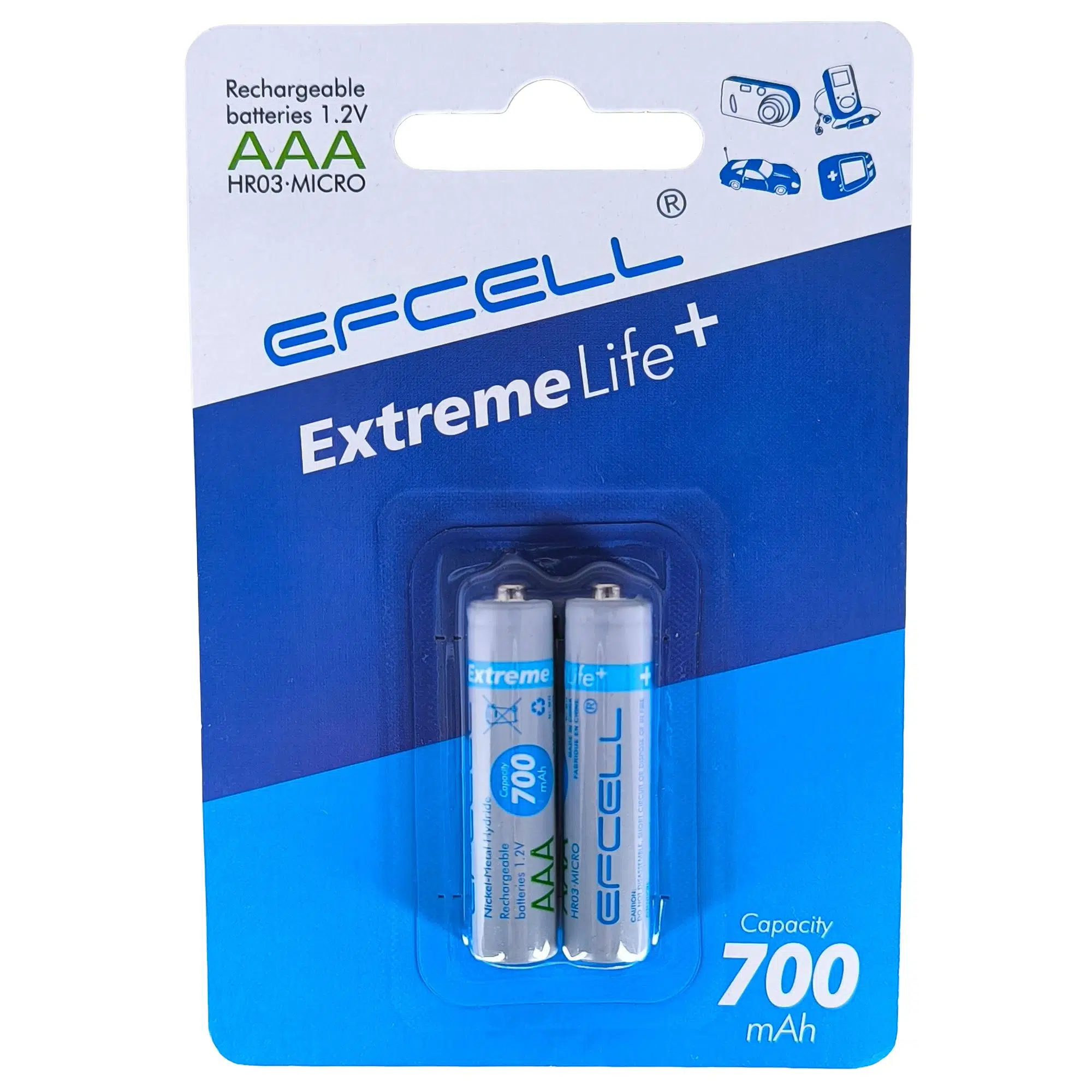 Efcell 700mAh İnce Şarjlı Pil 2li AAA 1.2V HR03 Extreme Life