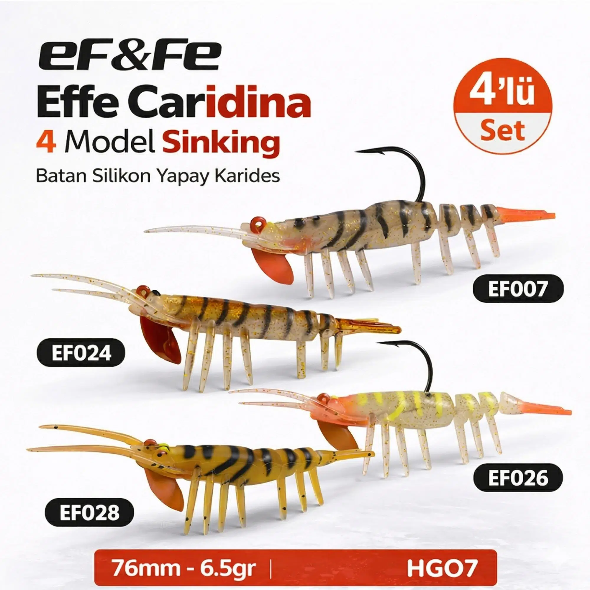 Effe Caridina 4 Model Sinking Batan Silikon Yapay Karides 76mm 6.5gr HG07