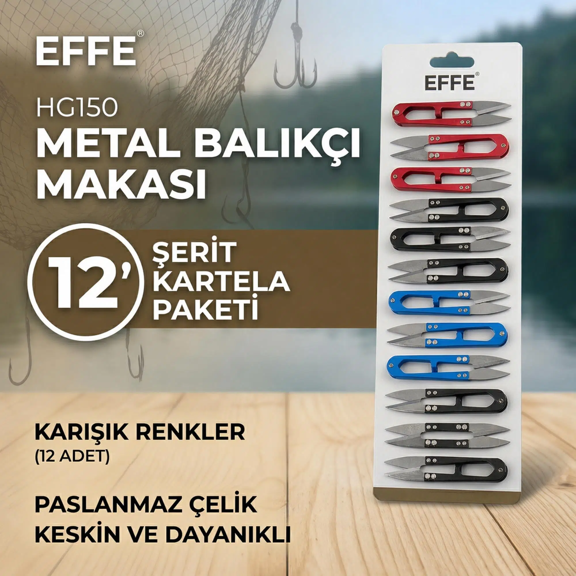 Effe HG150 Metal Balıkçı Makası Renkli 12 Adet Kartela
