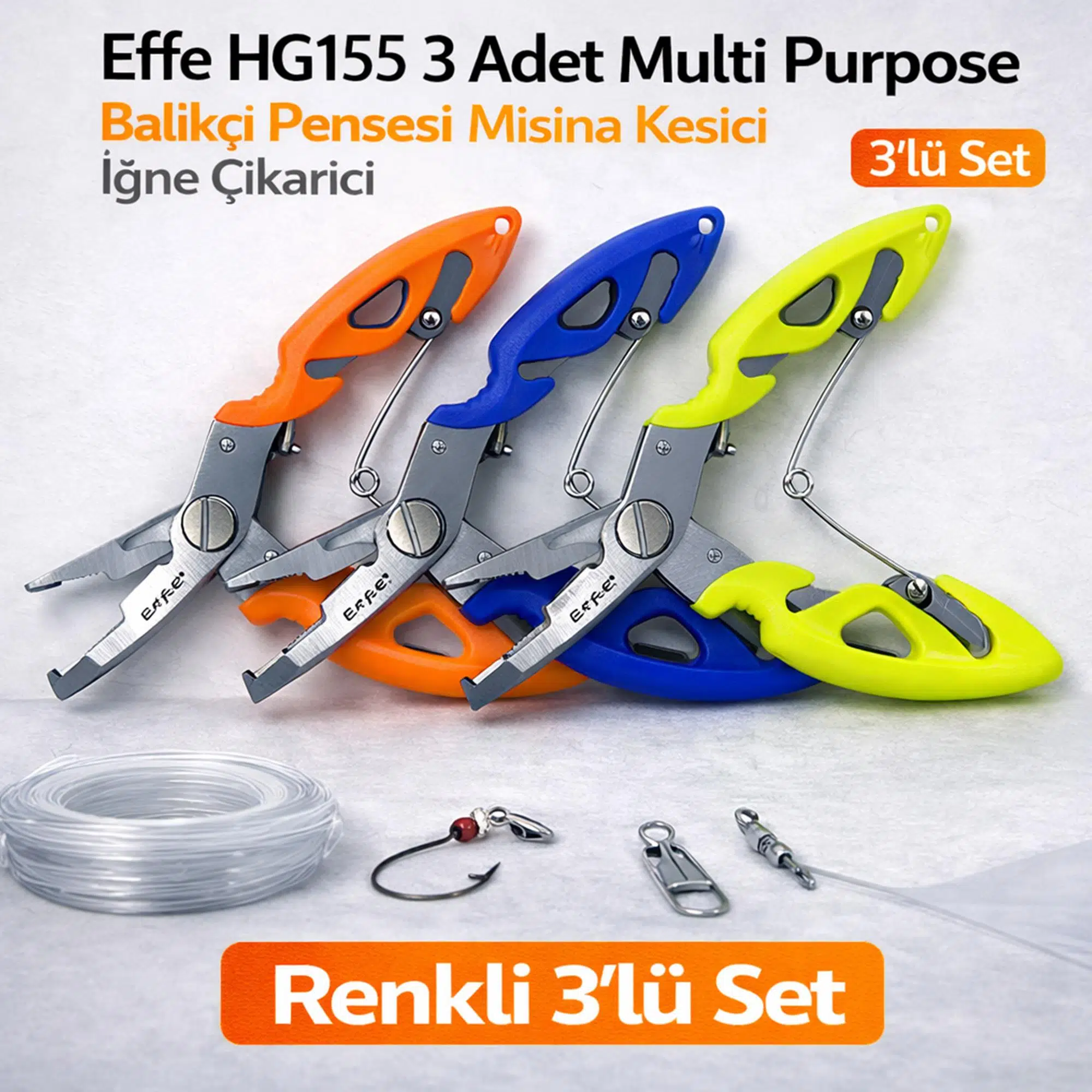 Effe HG155 3 Adet Multi Purpose Balıkçı Pensesi Misina Kesici İğne Çıkarıcı
