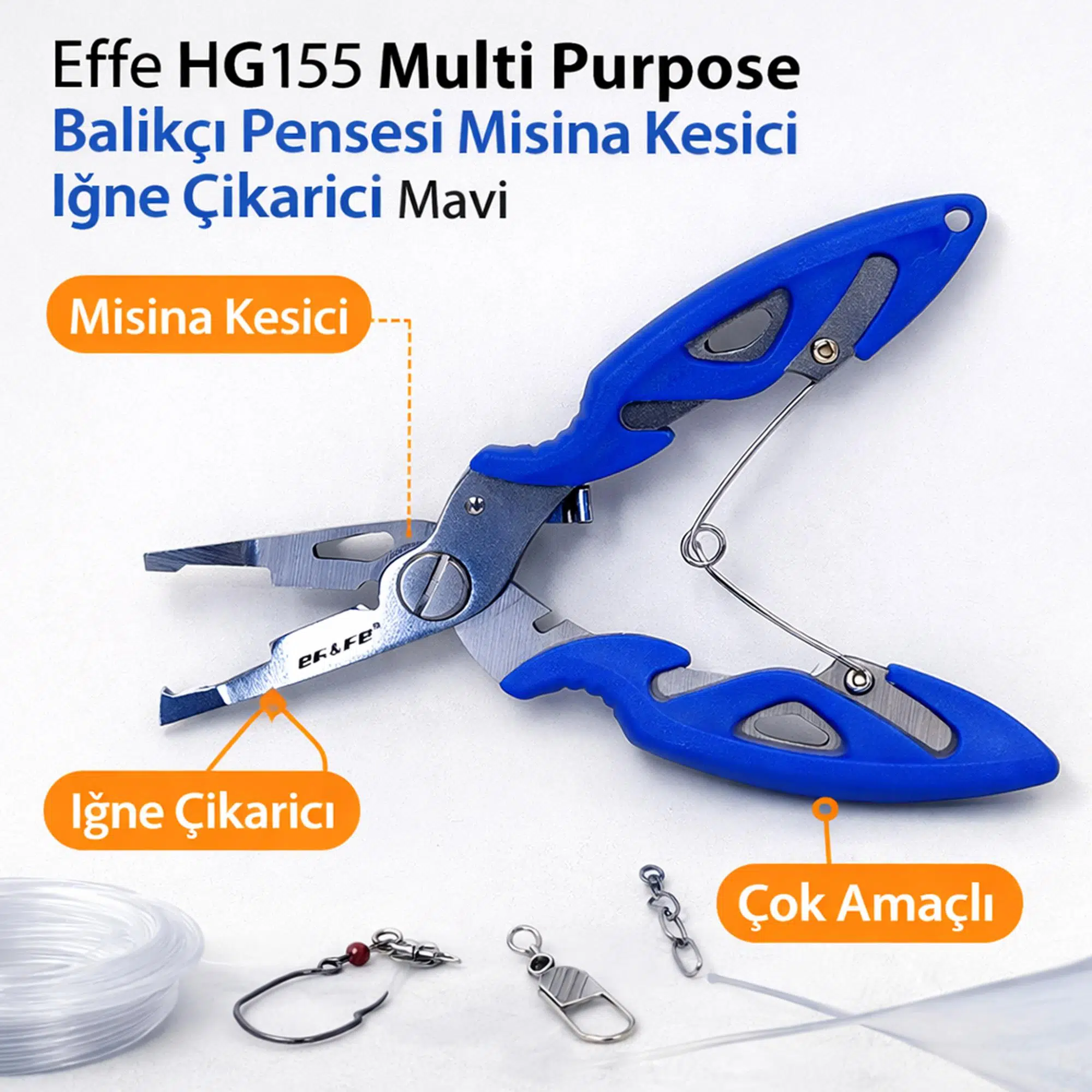 Effe HG155 Multi Purpose Balıkçı Pensesi Misina Kesici İğne Çıkarıcı Mavi