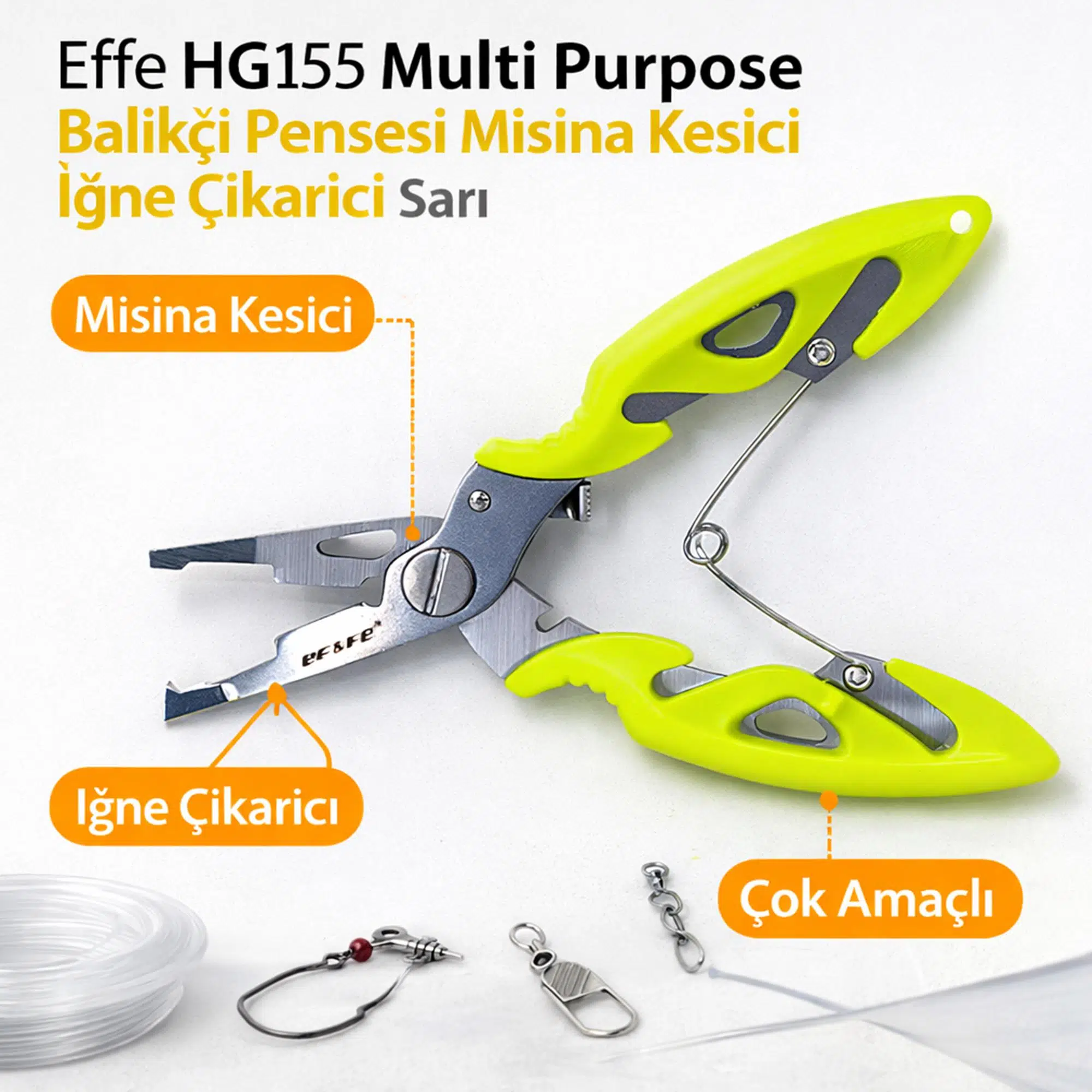 Effe HG155 Multi Purpose Balıkçı Pensesi Misina Kesici İğne Çıkarıcı Sarı