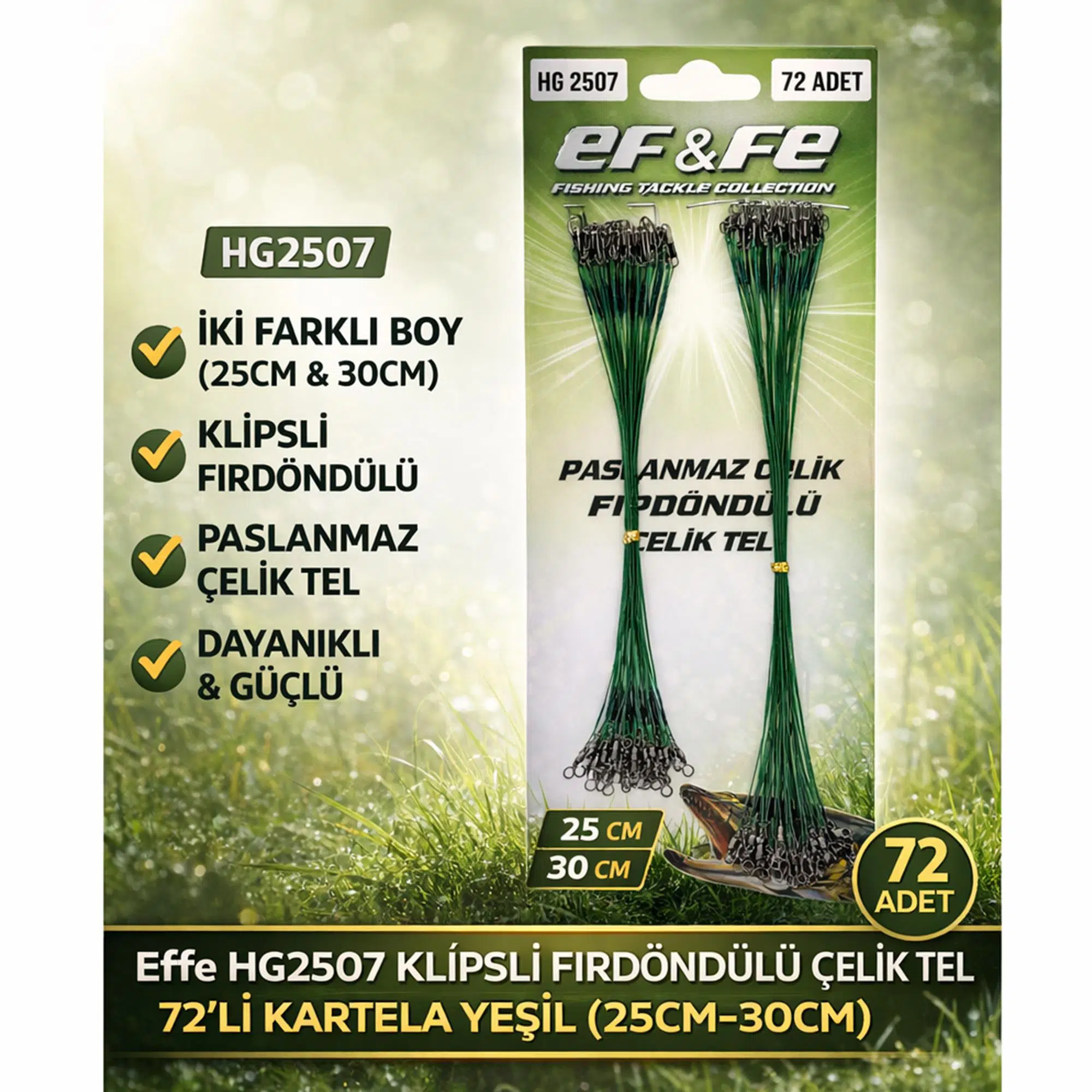 Effe HG2507 Klipsli Fırdöndülü Çelik Tel 72li Kartela Yeşil (25cm-30cm)