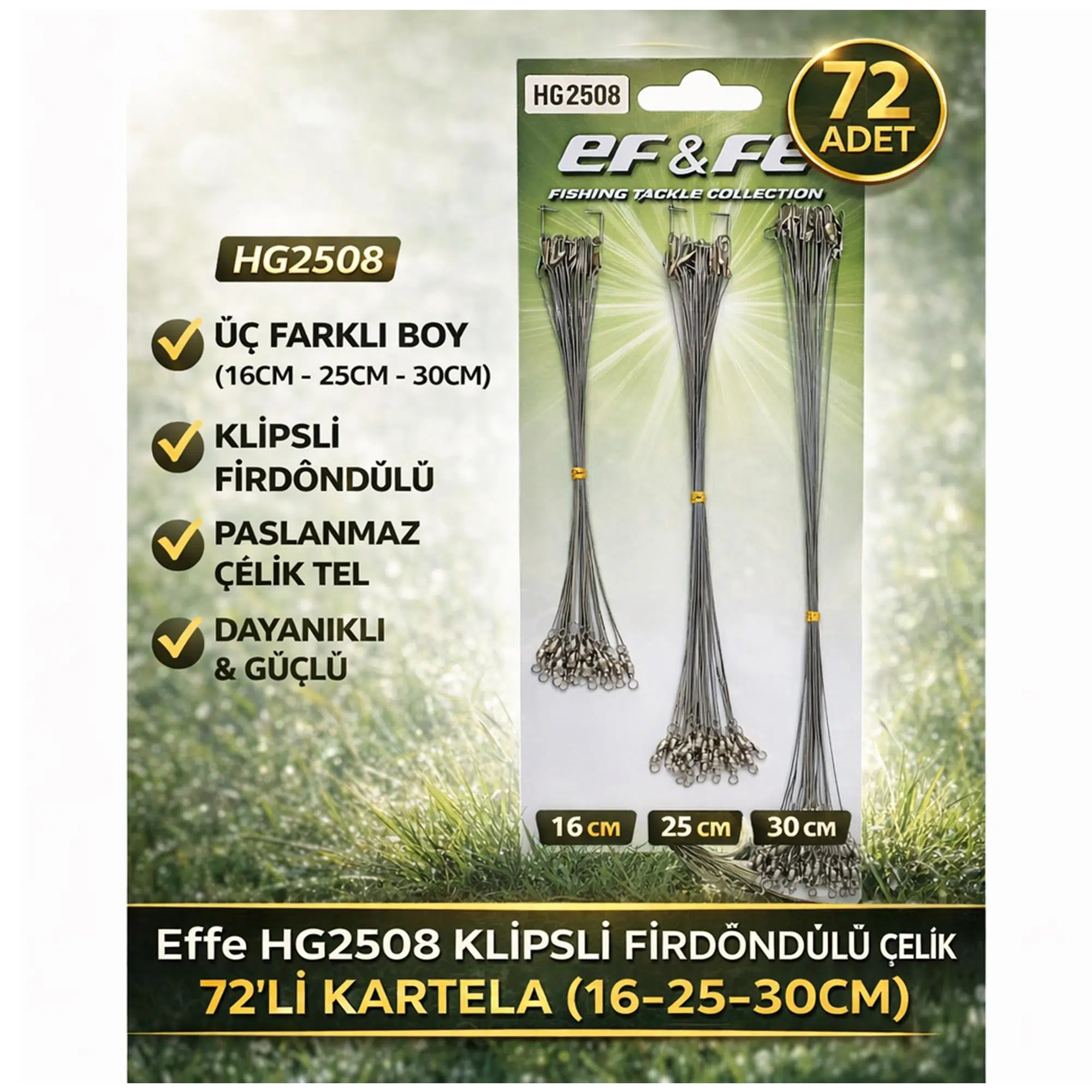 Effe HG2508 Klipsli Fırdöndülü Çelik Tel 72li Kartela (16-25-30cm)