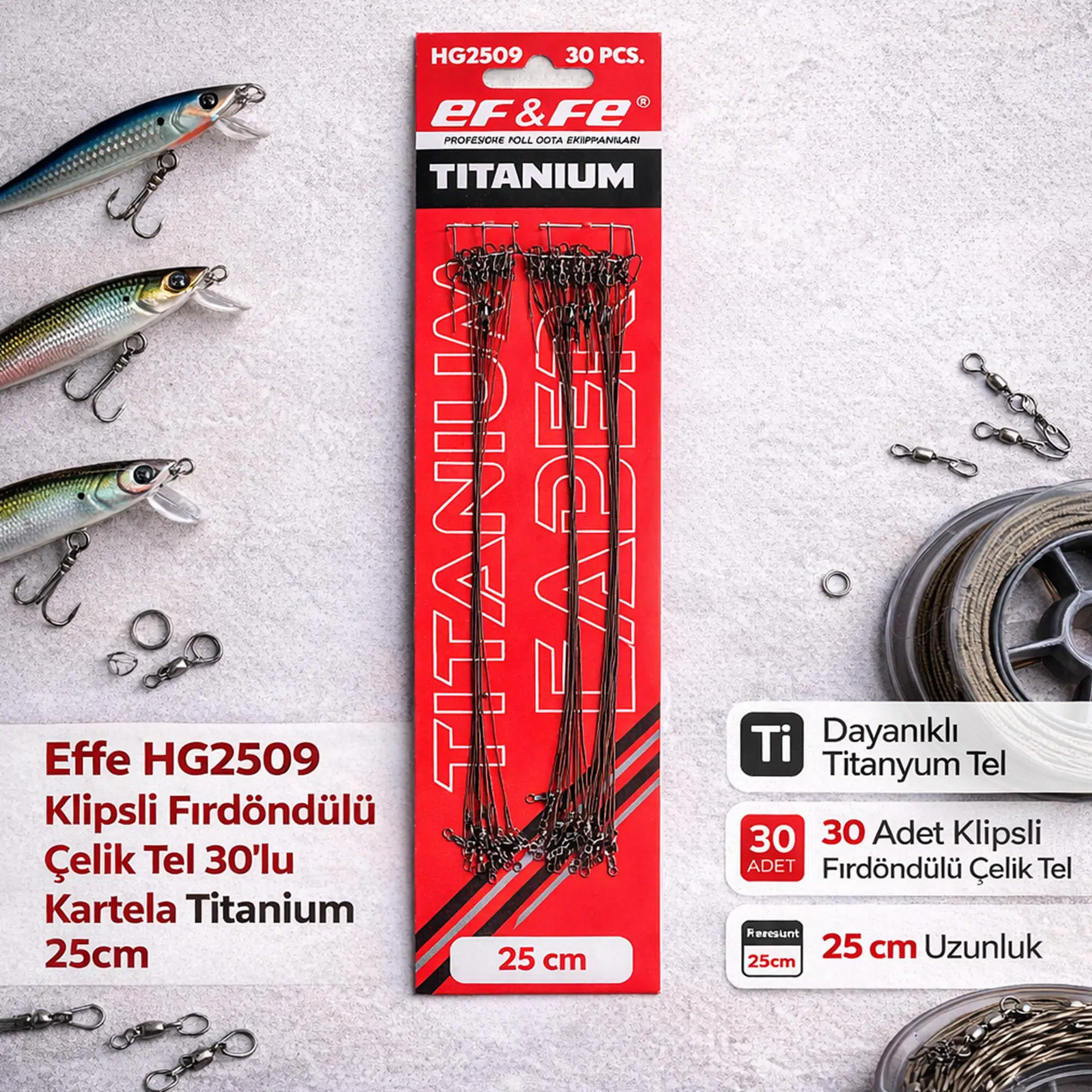 Effe HG2509 Klipsli Fırdöndülü Çelik Tel 30lu Kartela Titanium 25cm