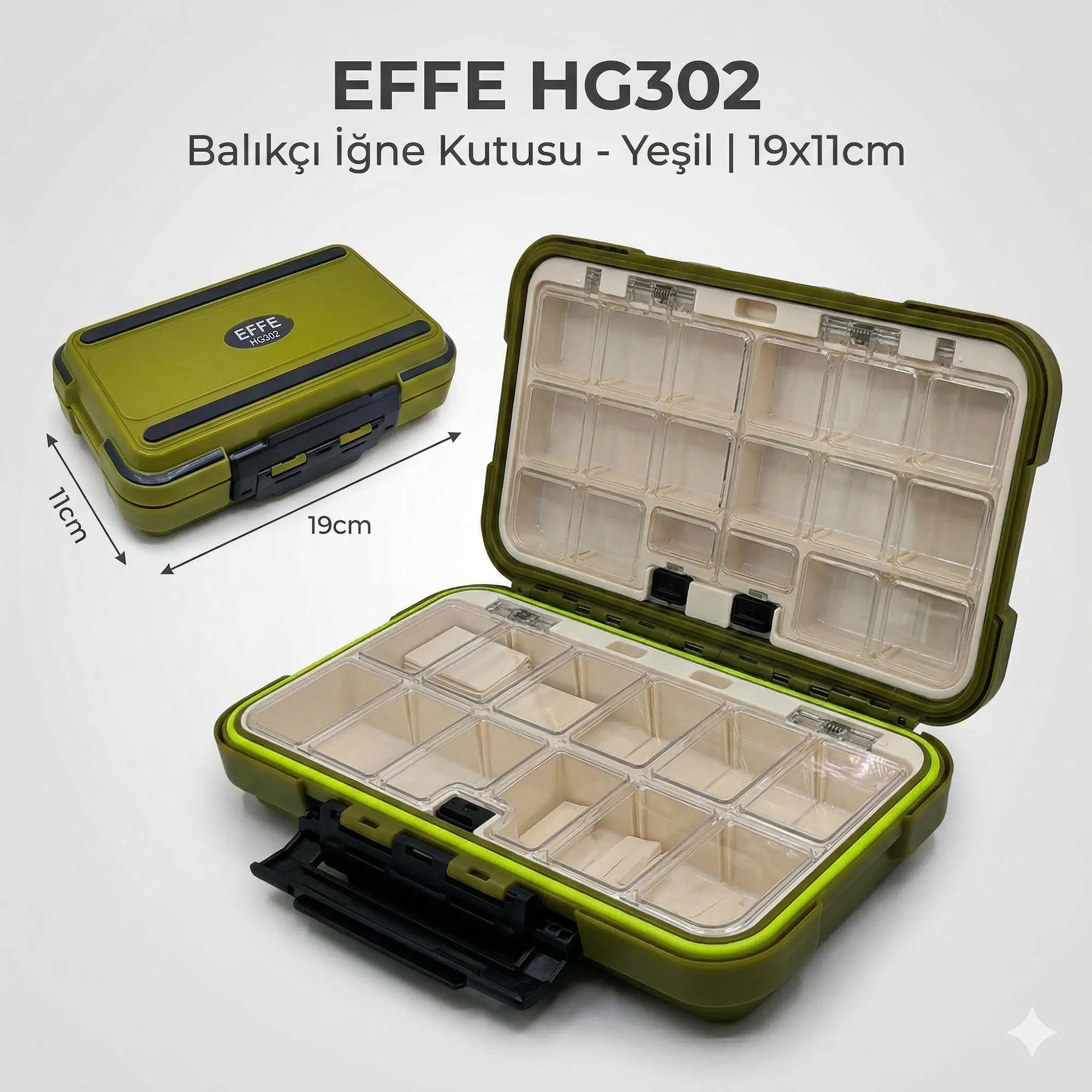 Effe HG302 Balıkçı İğne Kutusu Yeşil 19x11cm
