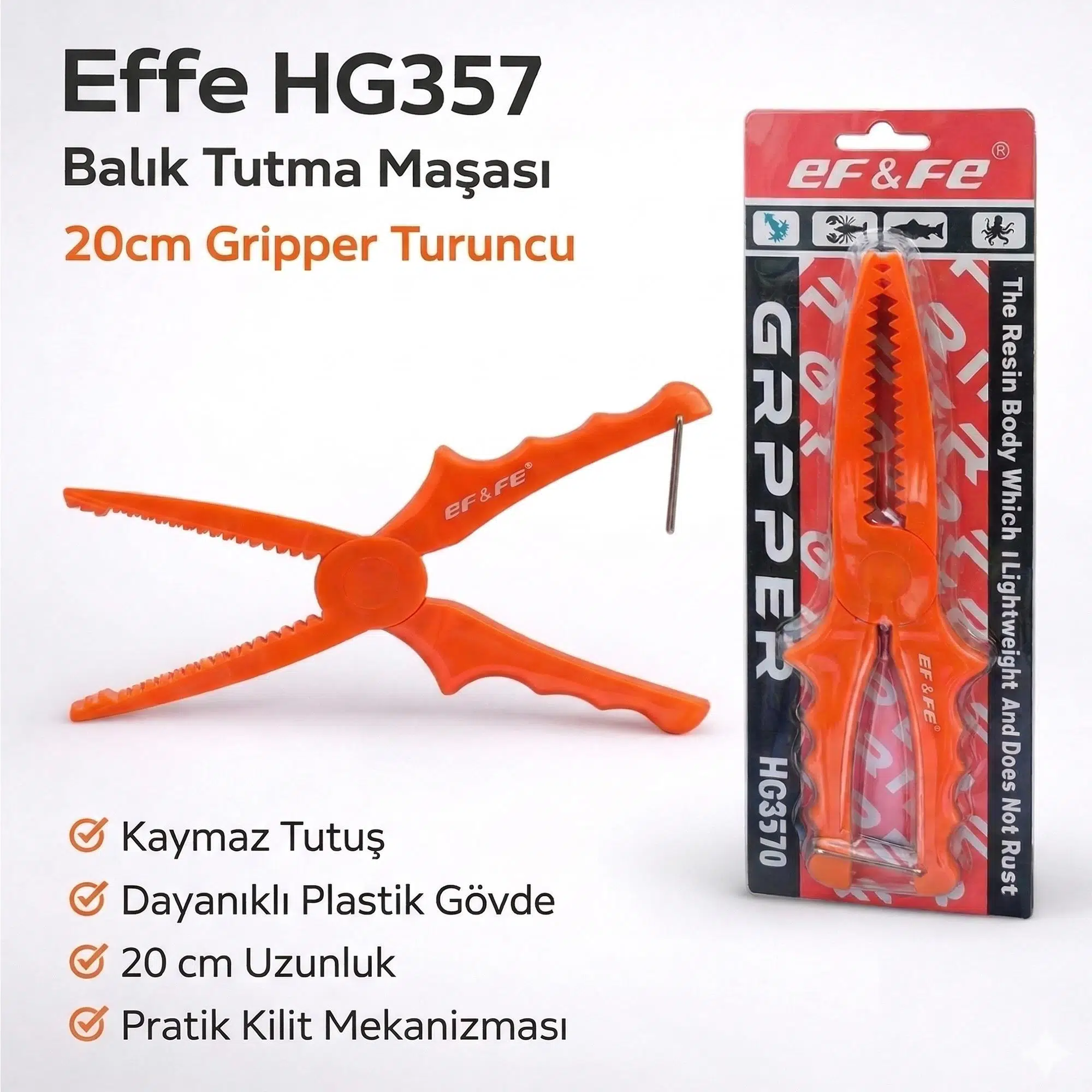 Effe HG357 Balık Tutma Maşası 20cm Gripper Turuncu