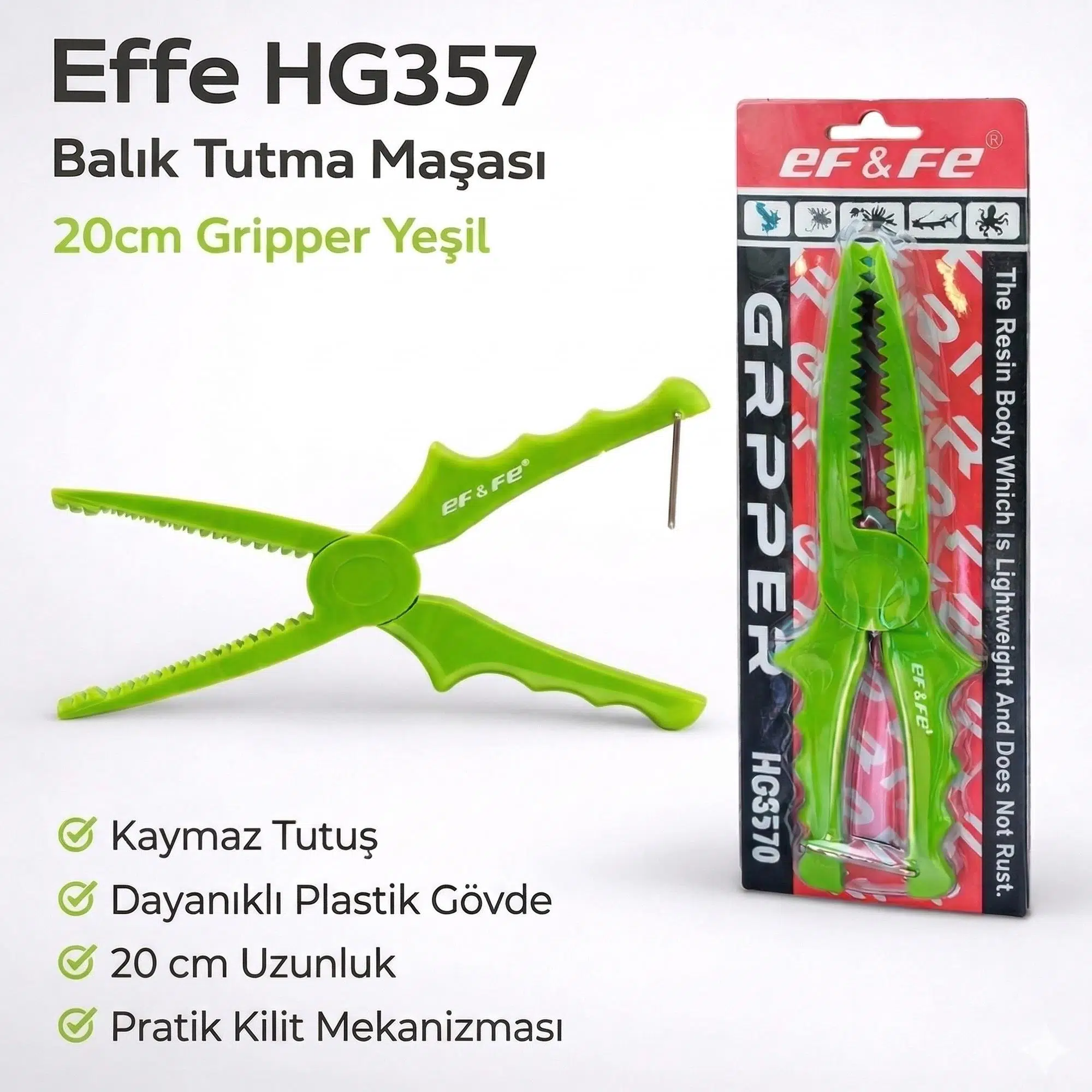 Effe HG357 Balık Tutma Maşası 20cm Gripper Yeşil