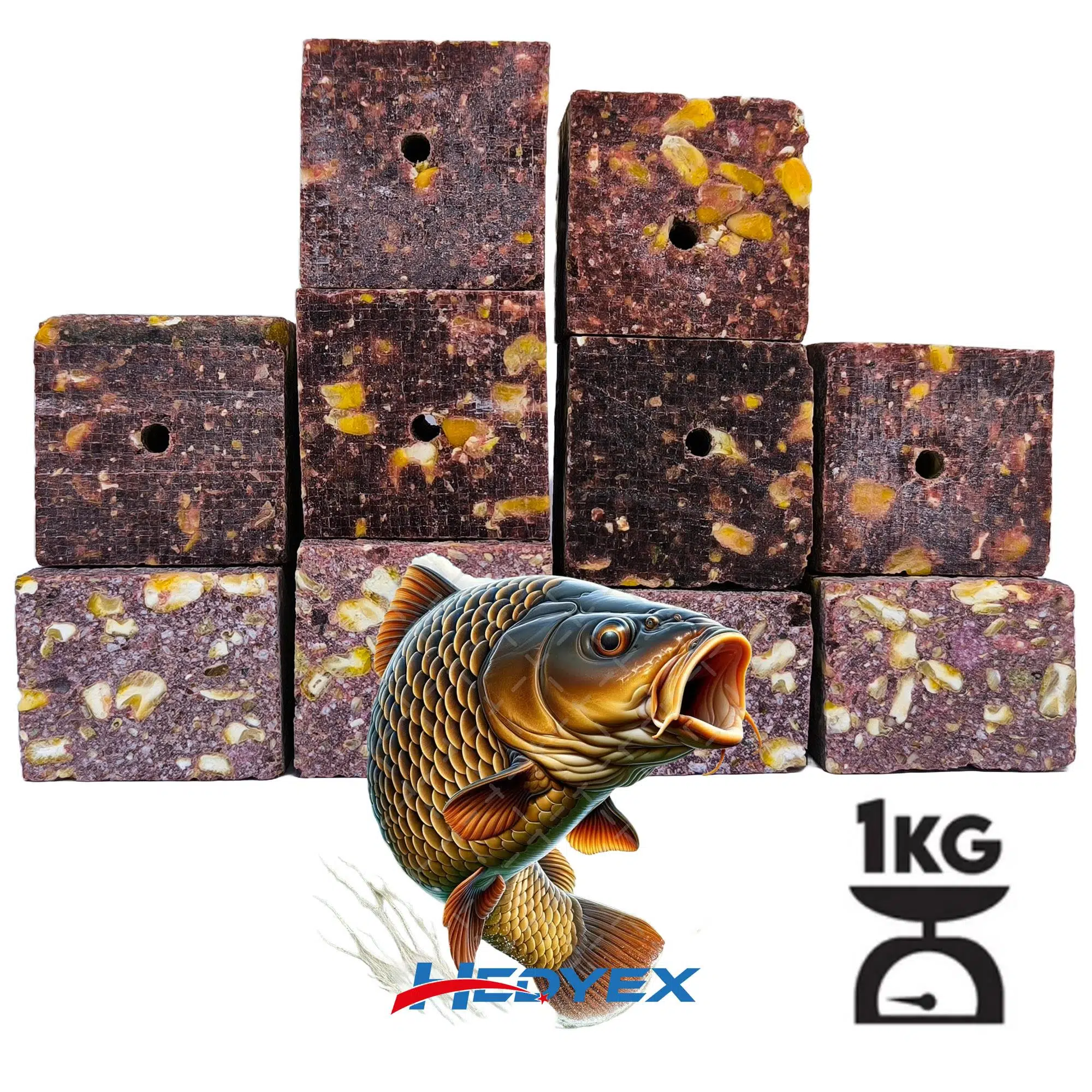 Hedyex 1Kg Sazan Küspesi Delikli Küp Çilekli Mısır Küspesi Kare