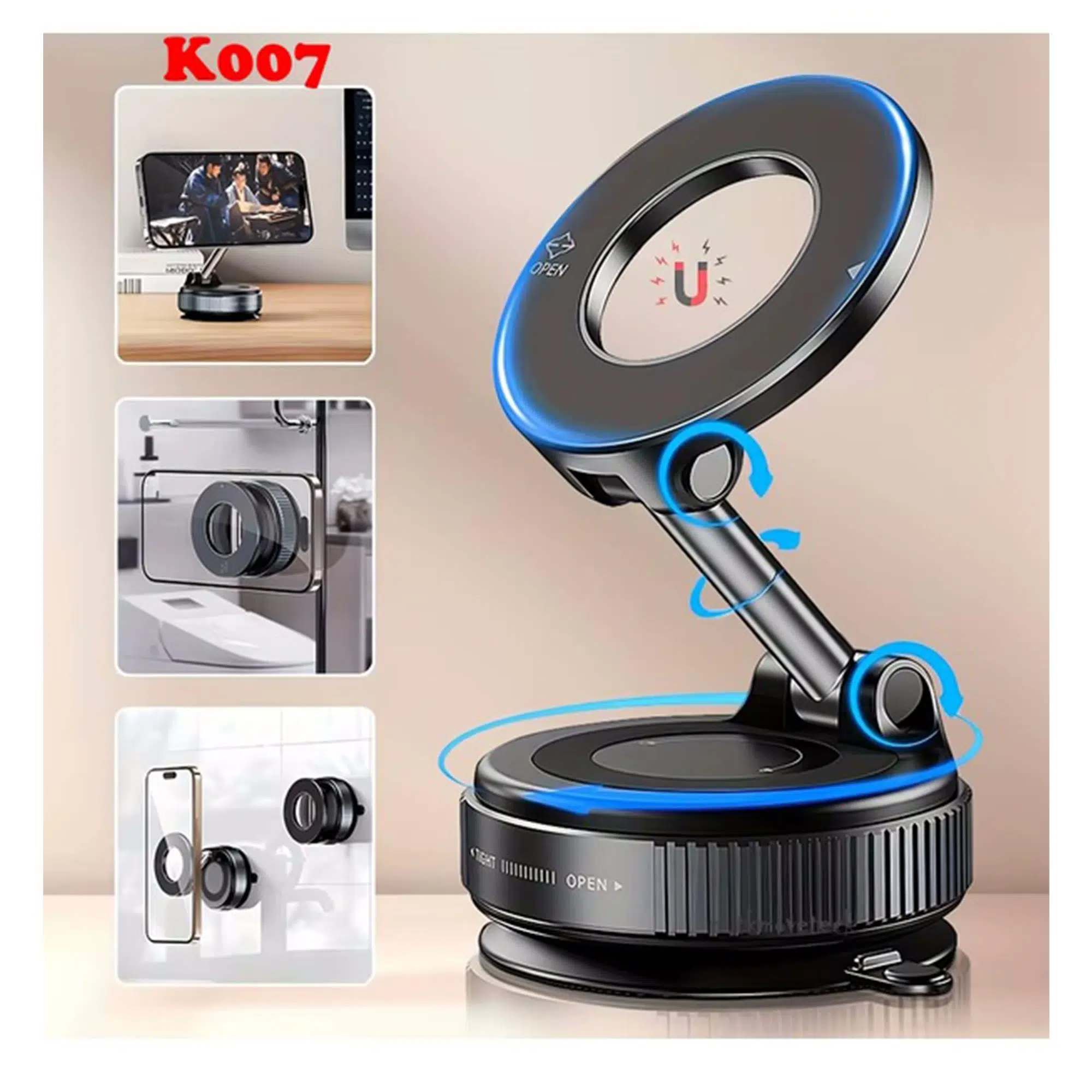 Hedyex K007 Vakumlu Manyetik Araç İçi Telefon Tutucu MagSafe Uyumlu 360 Derece Metal