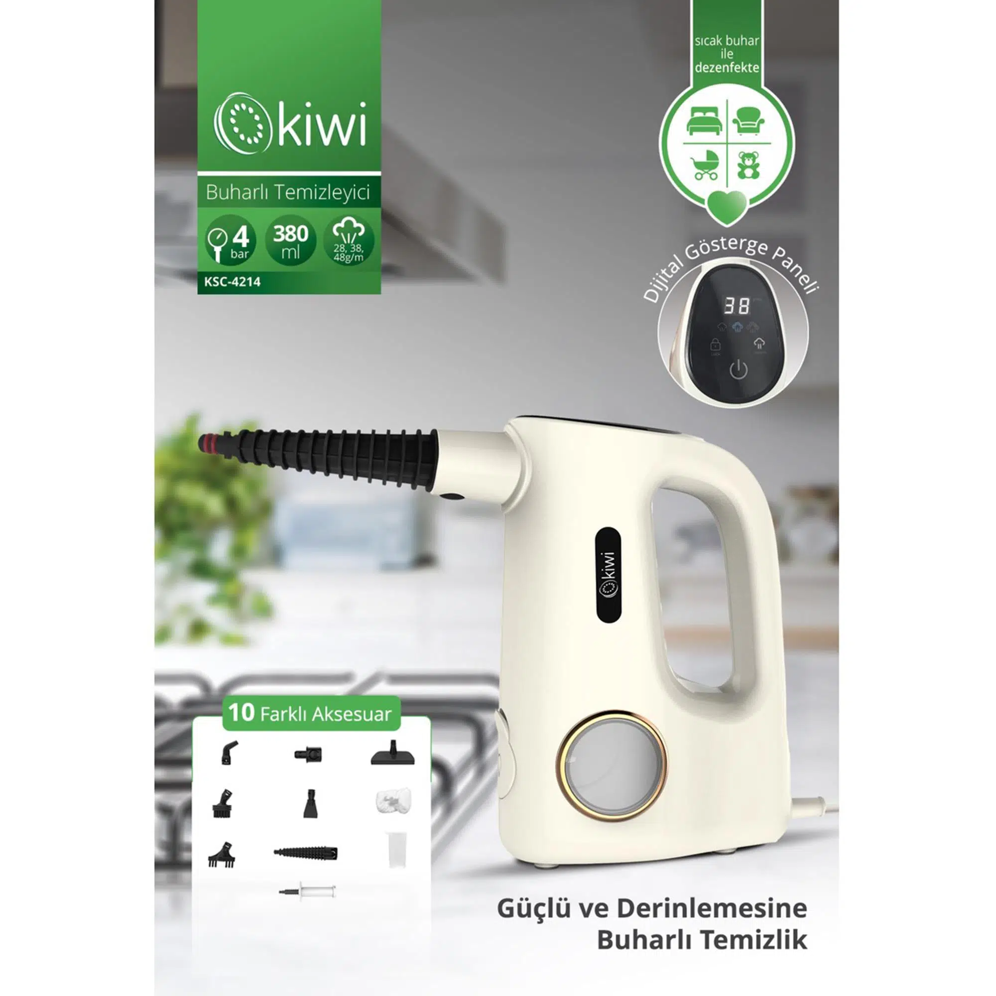 Kiwi KSC-4214 Buharlı Temizleyici 380ml 4Bar Basınç