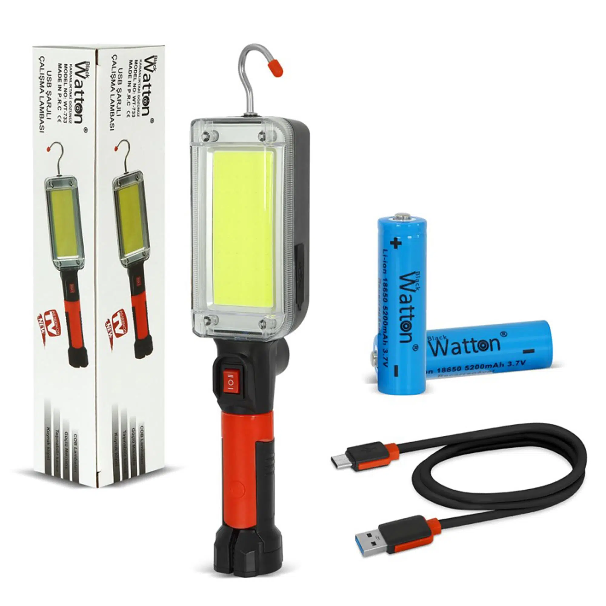 Watton WT-733 Tamirci Feneri Kancalı Mıknatıslı Usb-C Şarjlı 28.5cm