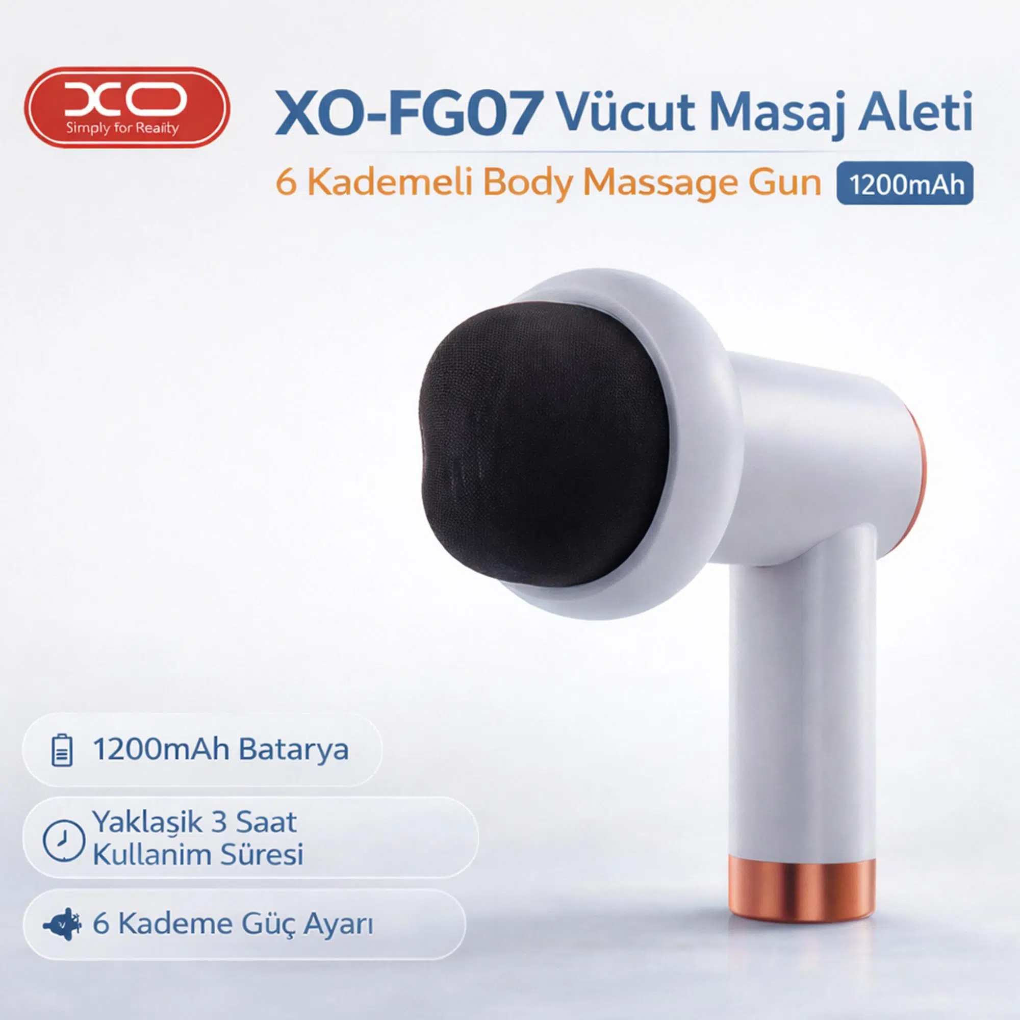 XO-FG07 Vücut Masaj Aleti 6 Kademeli Body Massage Gun 1200mAh